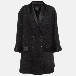 Black Sequin Tweed Double Breasted Jacket