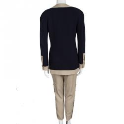Chanel Navy Blue and Beige Wool Pant Suit S