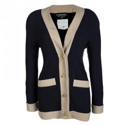 Chanel Navy Blue and Beige Wool Pant Suit S