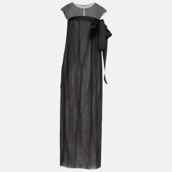 Pre Owned Chanel Black Sheer Silk Maxi Dress S