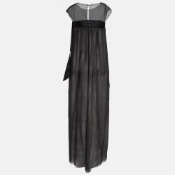 Pre Owned Chanel Black Sheer Silk Maxi Dress S