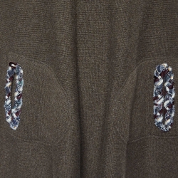 Pre Owned Chanel Green Cashmere Knit Detachable Hood Poncho Sweater M