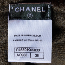 Pre Owned Chanel Green Cashmere Knit Detachable Hood Poncho Sweater M
