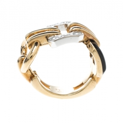 Chanel Première Diamond Onyx & 18K Yellow Gold Chain Link Ring Size 54