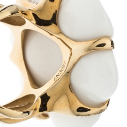 Chanel Camelia White Agate Flower 18K Yellow Gold Ring Size 51