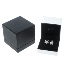 Chanel Comete Star Diamond 18k White Gold Stud Earrings 