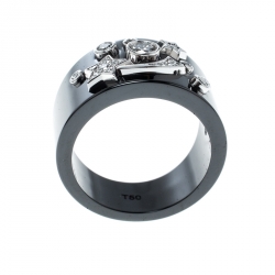 Chanel Cosmique de Chanel Diamond 18k White Gold Ceramic Band Ring Size 50