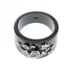 Chanel Cosmique de Chanel Diamond 18k White Gold Ceramic Band Ring Size 50
