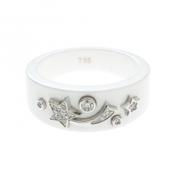Chanel Cosmique de Chanel Diamond 18k White Gold Ceramic Band Ring Size 50