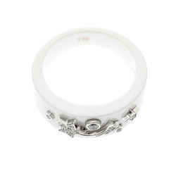 Chanel Cosmique de Chanel Diamond 18k White Gold Ceramic Band Ring Size 50