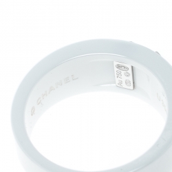 Chanel Cosmique de Chanel Diamond 18k White Gold Ceramic Band Ring Size 50