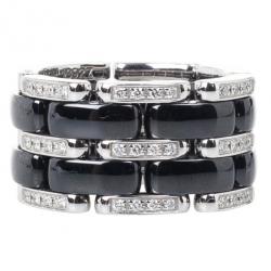 Chanel Ultra Diamond and Black Ceramic Ring Size 54