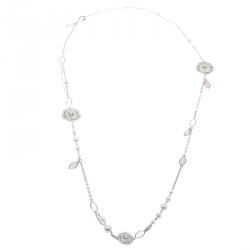 Chanel Pétales de Camélia Cultured Pearl Mother of Pearl & Diamond 18k White Gold Long Necklace