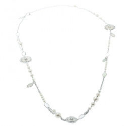 Chanel Pétales de Camélia Cultured Pearl Mother of Pearl & Diamond 18k White Gold Long Necklace
