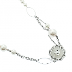 Chanel Pétales de Camélia Cultured Pearl Mother of Pearl & Diamond 18k White Gold Long Necklace