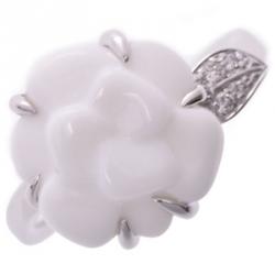 Chanel White Ceramic Camellia Ring Size 48