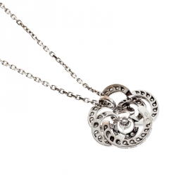 Chanel Fil De Camelia Diamond 18k White Gold Pendant Necklace 
