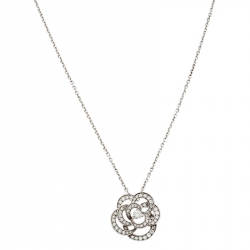 Chanel Strass Camellia Pendant Necklace - Palladium-Plated Pendant Necklace,  Necklaces - CHA980413