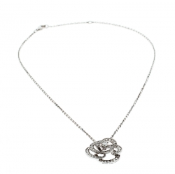 Chanel Fil De Camelia Diamond 18k White Gold Pendant Necklace 