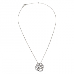 Chanel Fil De Camelia Diamond 18k White Gold Pendant Necklace 