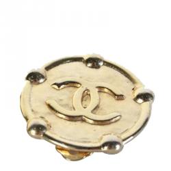 Chanel Gold Plated Metal Logo Clip-on Earrings