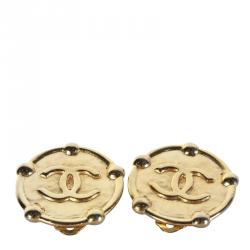 Chanel Gold Plated Metal Logo Clip-on Earrings