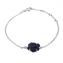  Chanel Camélia Sculpté Onyx Inlay Diamond 18k White Gold Bracelet 