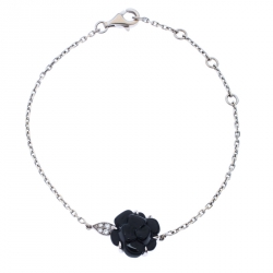  Chanel Camélia Sculpté Onyx Inlay Diamond 18k White Gold Bracelet 