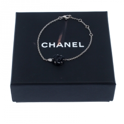  Chanel Camélia Sculpté Onyx Inlay Diamond 18k White Gold Bracelet 