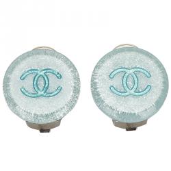 Pre Owned Chanel Blue/Light Blue CC Clip On Earrings