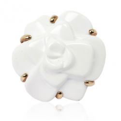 Chanel Camelia White Agate Flower 18K Yellow Gold Ring Size 54