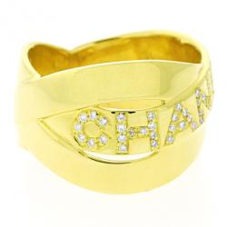 Chanel 18 K Yellow Gold Diamond Bolduc Ring Size 57