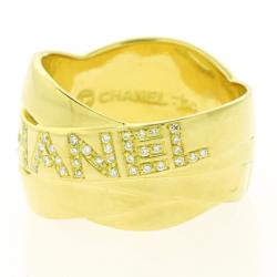 Chanel 18 K Yellow Gold Diamond Bolduc Ring Size 57