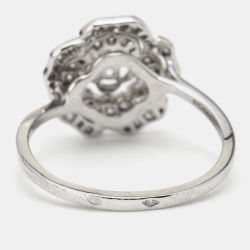 Pre Owned Chanel Bouton de Camélia Diamond Flower 18K White Gold Ring Size 59