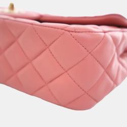 Pre Owned Chanel Peach Lambskin Leather Medium Classic Single Flap Valentine Charm Shoulder Bag