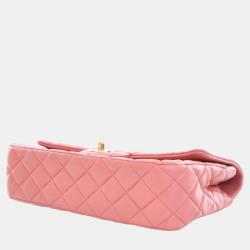 Pre Owned Chanel Peach Lambskin Leather Medium Classic Single Flap Valentine Charm Shoulder Bag