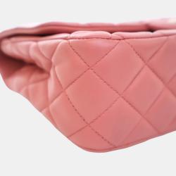 Pre Owned Chanel Peach Lambskin Leather Medium Classic Single Flap Valentine Charm Shoulder Bag