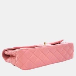 Pre Owned Chanel Peach Lambskin Leather Medium Classic Single Flap Valentine Charm Shoulder Bag