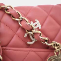 Pre Owned Chanel Peach Lambskin Leather Medium Classic Single Flap Valentine Charm Shoulder Bag