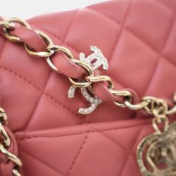 Pre Owned Chanel Peach Lambskin Leather Medium Classic Single Flap Valentine Charm Shoulder Bag