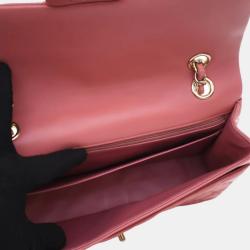 Pre Owned Chanel Peach Lambskin Leather Medium Classic Single Flap Valentine Charm Shoulder Bag