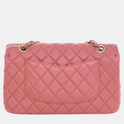 Pre Owned Chanel Peach Lambskin Leather Medium Classic Single Flap Valentine Charm Shoulder Bag