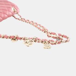 Pre Owned Chanel Peach Lambskin Leather Medium Classic Single Flap Valentine Charm Shoulder Bag