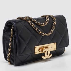 Pre Owned Chanel Black Quilted Leather Golden Class Wallet on Chain