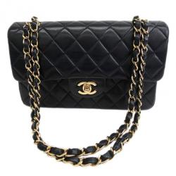 Pre Owned Chanel Black Lambskin Small Double Flap Shoulder Bag