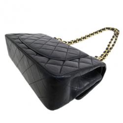 Pre Owned Chanel Black Lambskin Small Double Flap Shoulder Bag