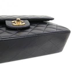 Pre Owned Chanel Black Lambskin Small Double Flap Shoulder Bag