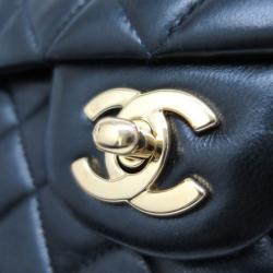 Pre Owned Chanel Black Lambskin Small Double Flap Shoulder Bag