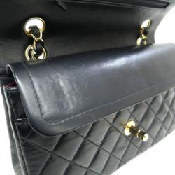 Pre Owned Chanel Black Lambskin Small Double Flap Shoulder Bag