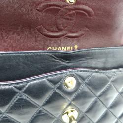 Pre Owned Chanel Black Lambskin Small Double Flap Shoulder Bag